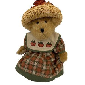 Boyds Bears Auntie Autumn Fall Pumpkin Plaid Dress Jointed Teddy Bear Plush